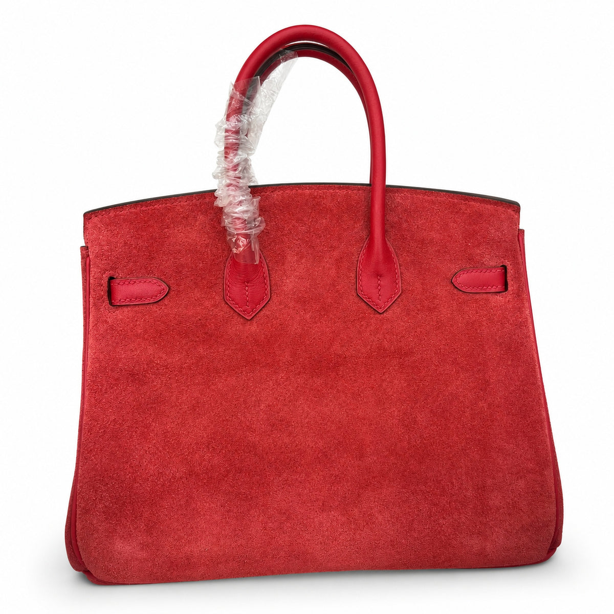 Rare Runaway Birkin 25cm Grizzly Rouge Casaque Suede Luxury Tote — Polished Top-Handle Bag