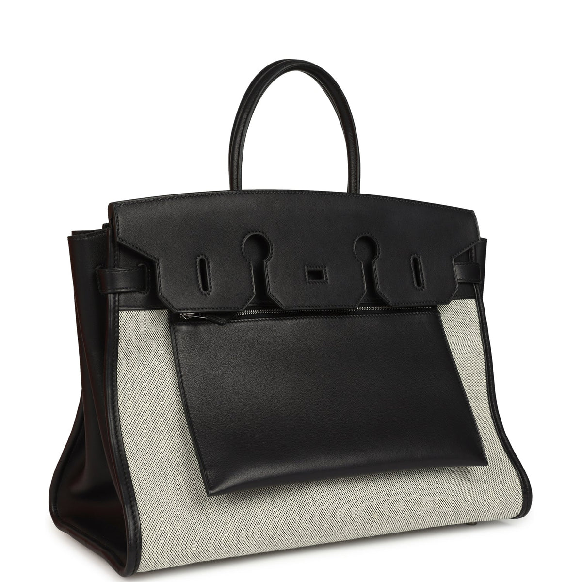 Birkin 35 A L'Envers Black-Ecru Toile H Canvas and Black Volupto Palladium Hardware — Streamlined Structured Bag