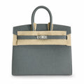 Timeless Structured Handbag: Birkin 25 Sellier 63 Vert Amande Epsom Silver Hardware