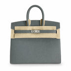Timeless Structured Handbag: Birkin 25 Sellier 63 Vert Amande Epsom Silver Hardware