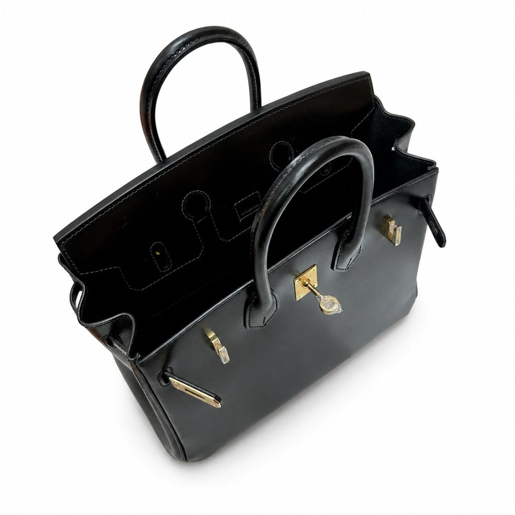 Birkin 25 in Noir Boxcalf Leather (Gold Hardware) — Refined Structured Tote