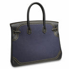 Birkin Ghillies 30 Black Leather and Navy Blue Denim Splicing Bag — Refined Structured Tote