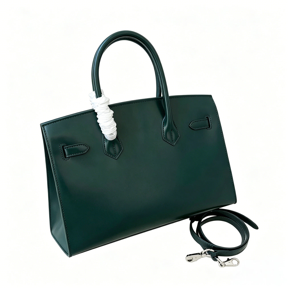 Birkin 30 Style Sellier in Vert Cypress Smooth Leather (Palladium Hardware) — Timeless Structured Handbag