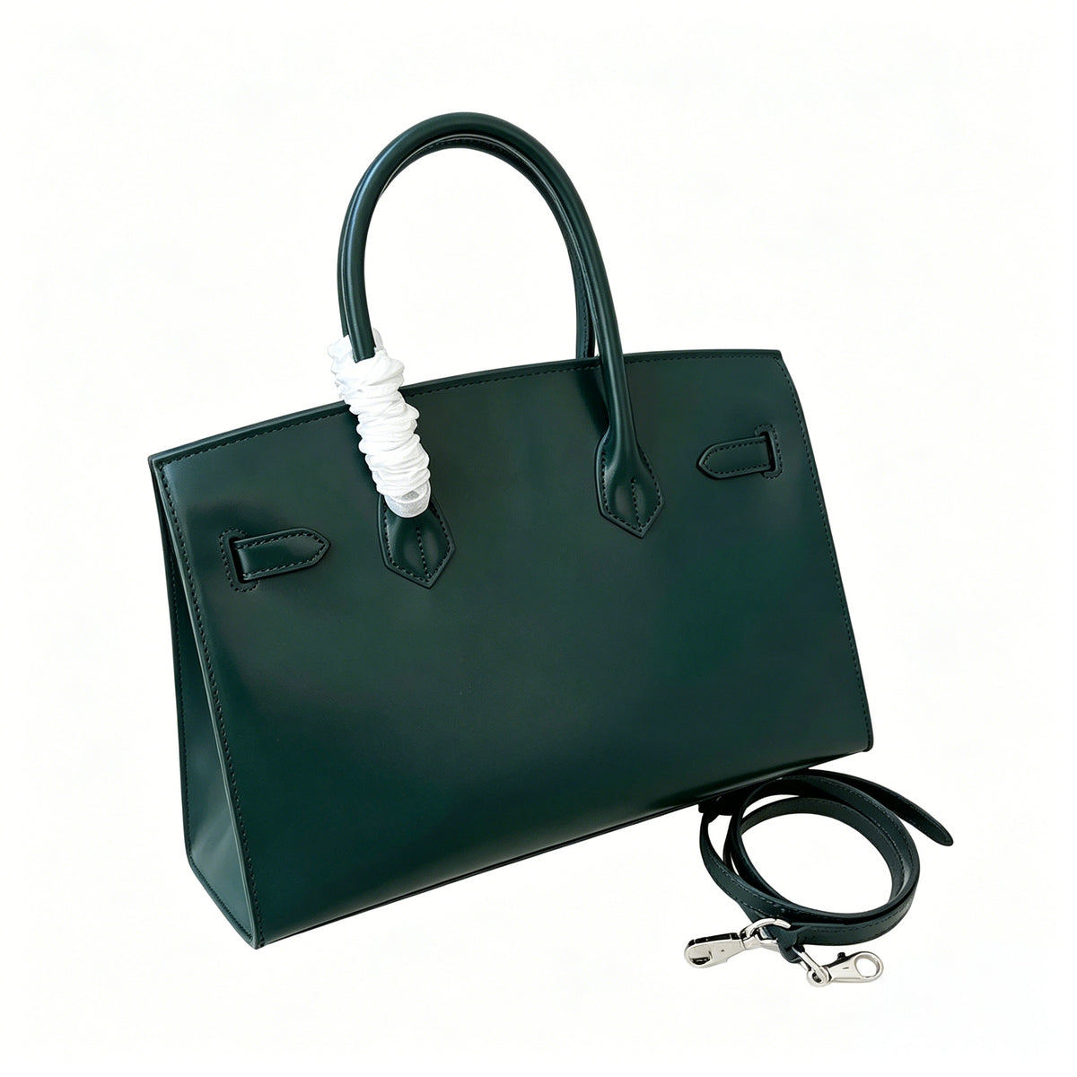 Birkin 30 Style Sellier in Vert Cypress Smooth Leather (Palladium Hardware) — Timeless Structured Handbag
