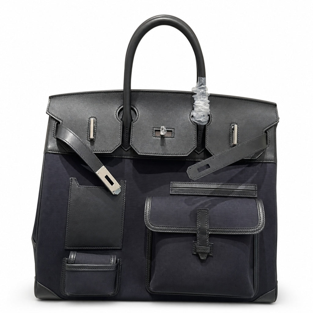 Birkin Cargo 40 Total Black Canvas and Leather Multi-Pocket Bag — Streamlined Structured Bag