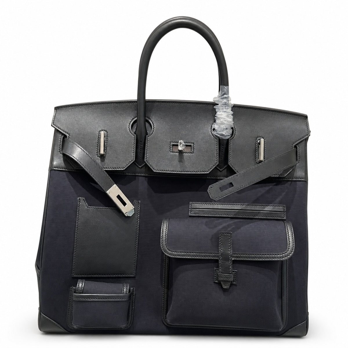 Birkin Cargo 40 Total Black Canvas and Leather Multi-Pocket Bag — Streamlined Structured Bag