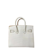 Mini Birkin 20cm Outer Stitching Tote Bag in Pure White Crocodile Pattern — Refined Structured Tote
