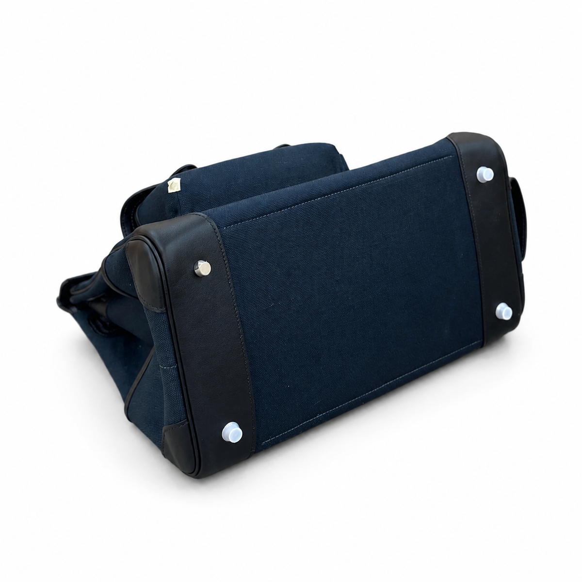 Birkin Cargo 35 in Bleu Encre Toile Goéland and Noir Swift Leather (Palladium Hardware) — Elegant Hand-Carry Design