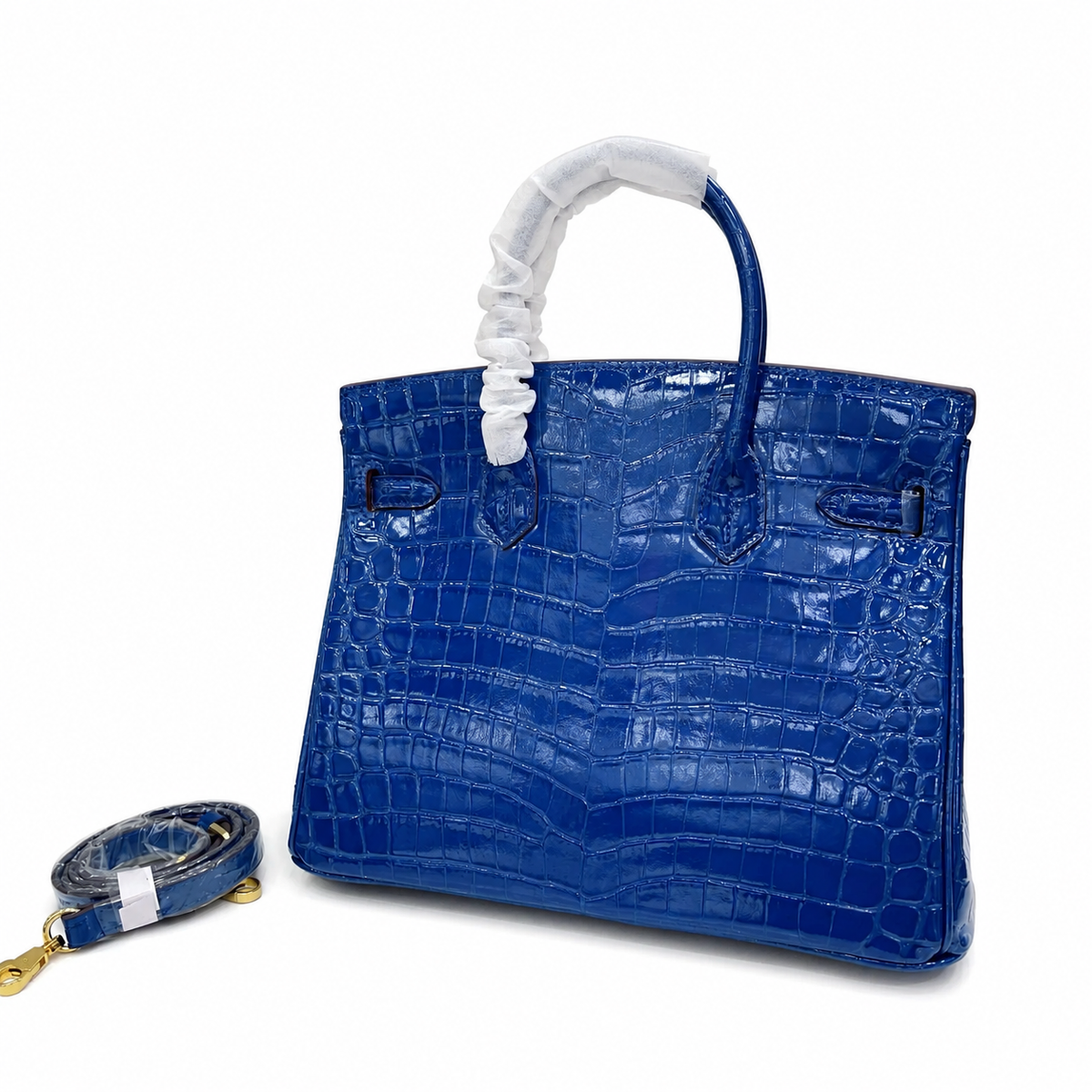 Birkin Style 25/30/35 Retourne in Royal Blue Crocodile-Embossed Leather (Gold Hardware) — Classic Hand-Carry Tote