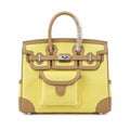 Birkin Cargo 25 Sesame and Lime Yellow Swift Leather Splicing Canvas Bag — Timeless Structured Handbag