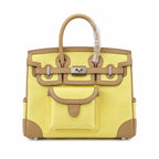 Birkin Cargo 25 Sesame and Lime Yellow Swift Leather Splicing Canvas Bag — Timeless Structured Handbag