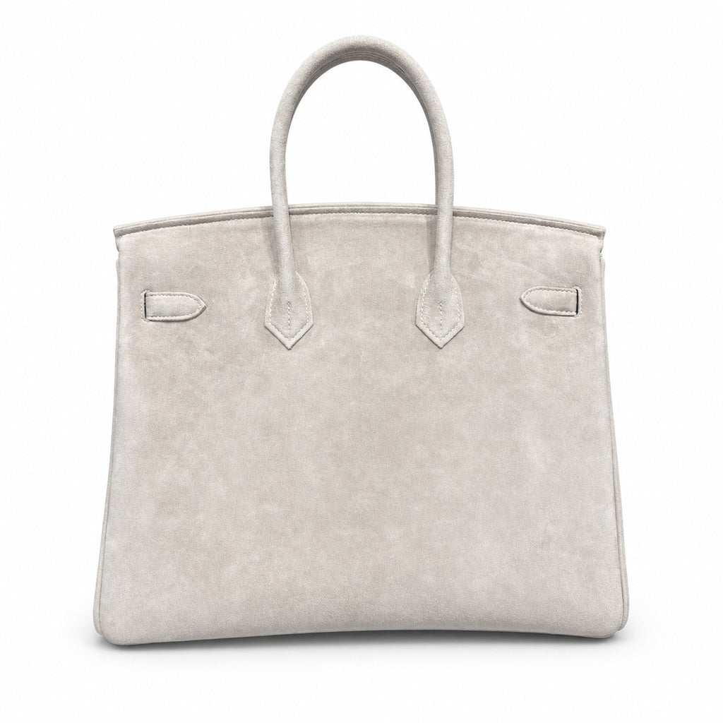 Birkin 35 Retourne in Etoupe Suede Grizzly (Gold Hardware) — Distinctive Carryall Silhouette
