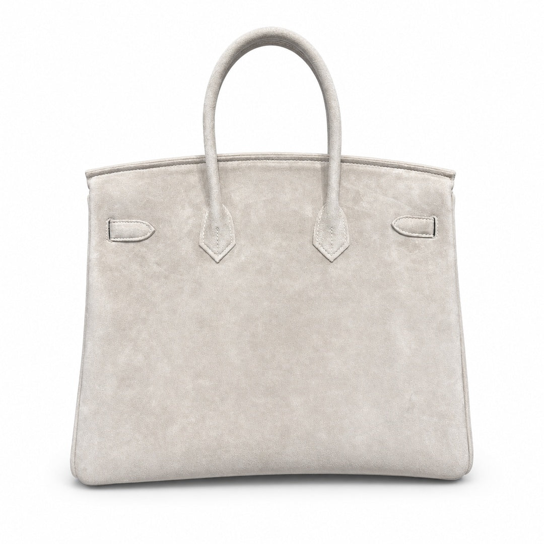 Birkin 35 Retourne in Etoupe Suede Grizzly (Gold Hardware) — Distinctive Carryall Silhouette