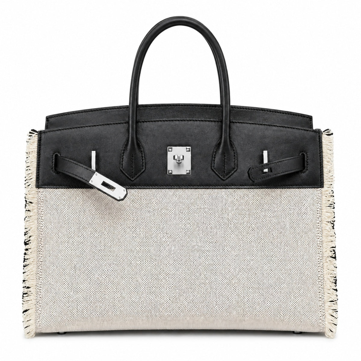 Birkin 35 Fray Fray Black Leather and Fringed Canvas Bag — Timeless Structured Handbag