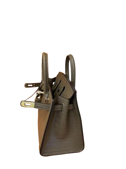 Mini Birkin 20cm Outer Stitching Tote Bag in Taupe Crocodile Pattern — Streamlined Structured Bag