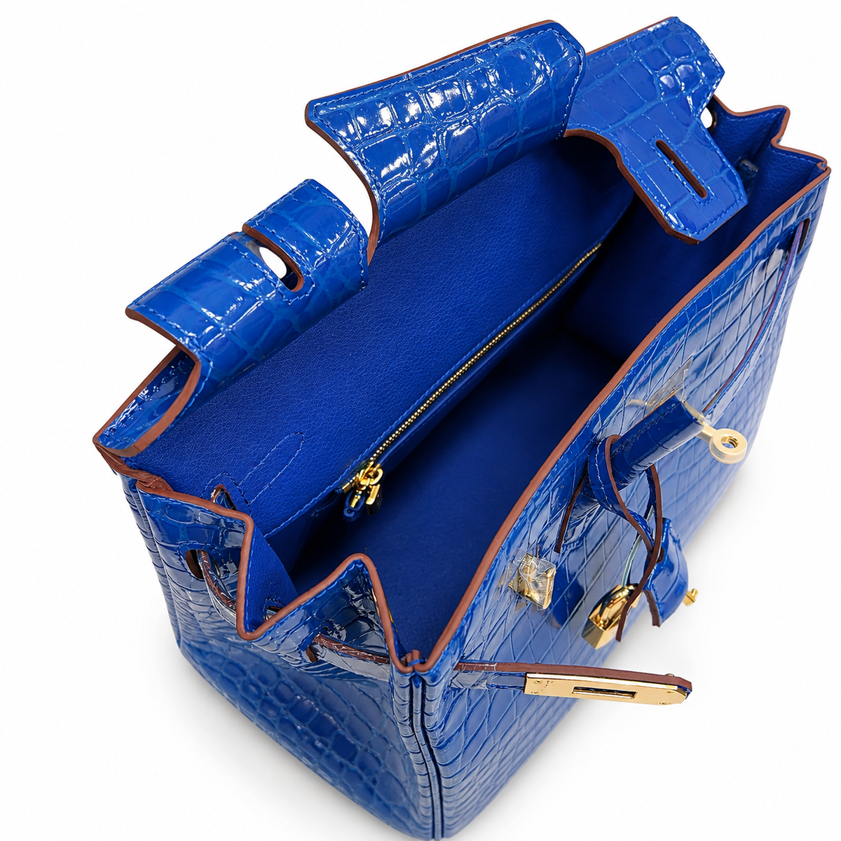 Birkin Style 25/30/35 Retourne in Royal Blue Crocodile-Embossed Leather (Gold Hardware) — Classic Hand-Carry Tote