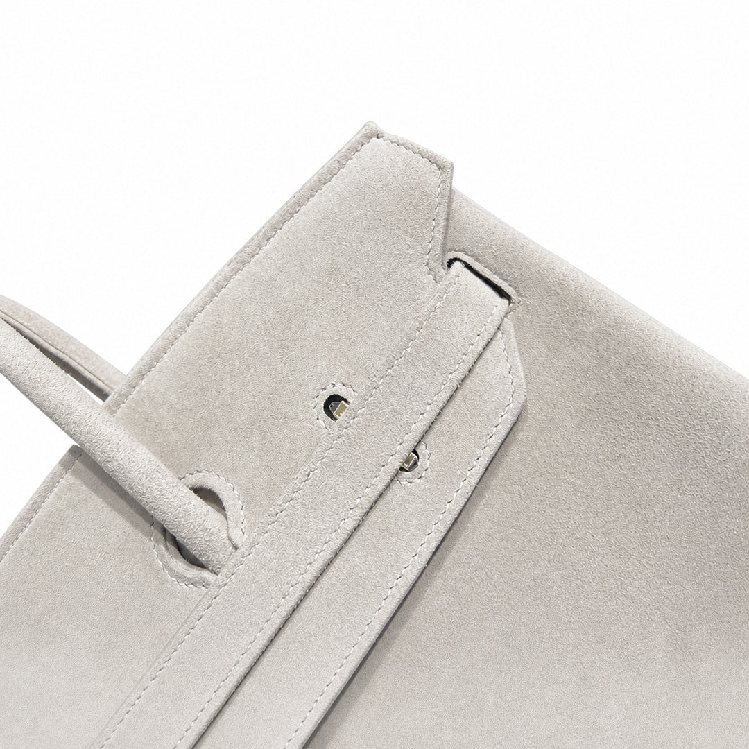 Birkin 35 Retourne in Etoupe Suede Grizzly (Gold Hardware) — Distinctive Carryall Silhouette