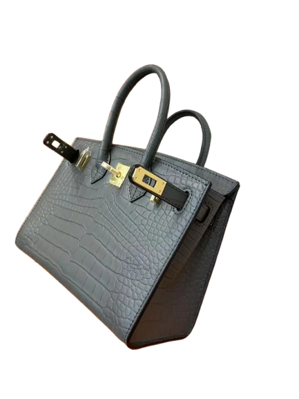 Mini Birkin 20cm Outer Stitching Tote Bag in Etain Gray Crocodile Pattern — Sophisticated Tote Style
