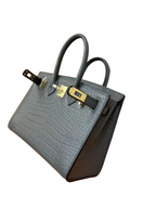 Mini Birkin 20cm Outer Stitching Tote Bag in Etain Gray Crocodile Pattern — Sophisticated Tote Style