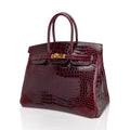 Birkin 35 Bag Bordeaux Porosus Crocodile with Gold Hardware — Polished Top-Handle Bag