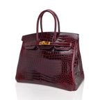 Birkin 35 Bag Bordeaux Porosus Crocodile with Gold Hardware — Polished Top-Handle Bag