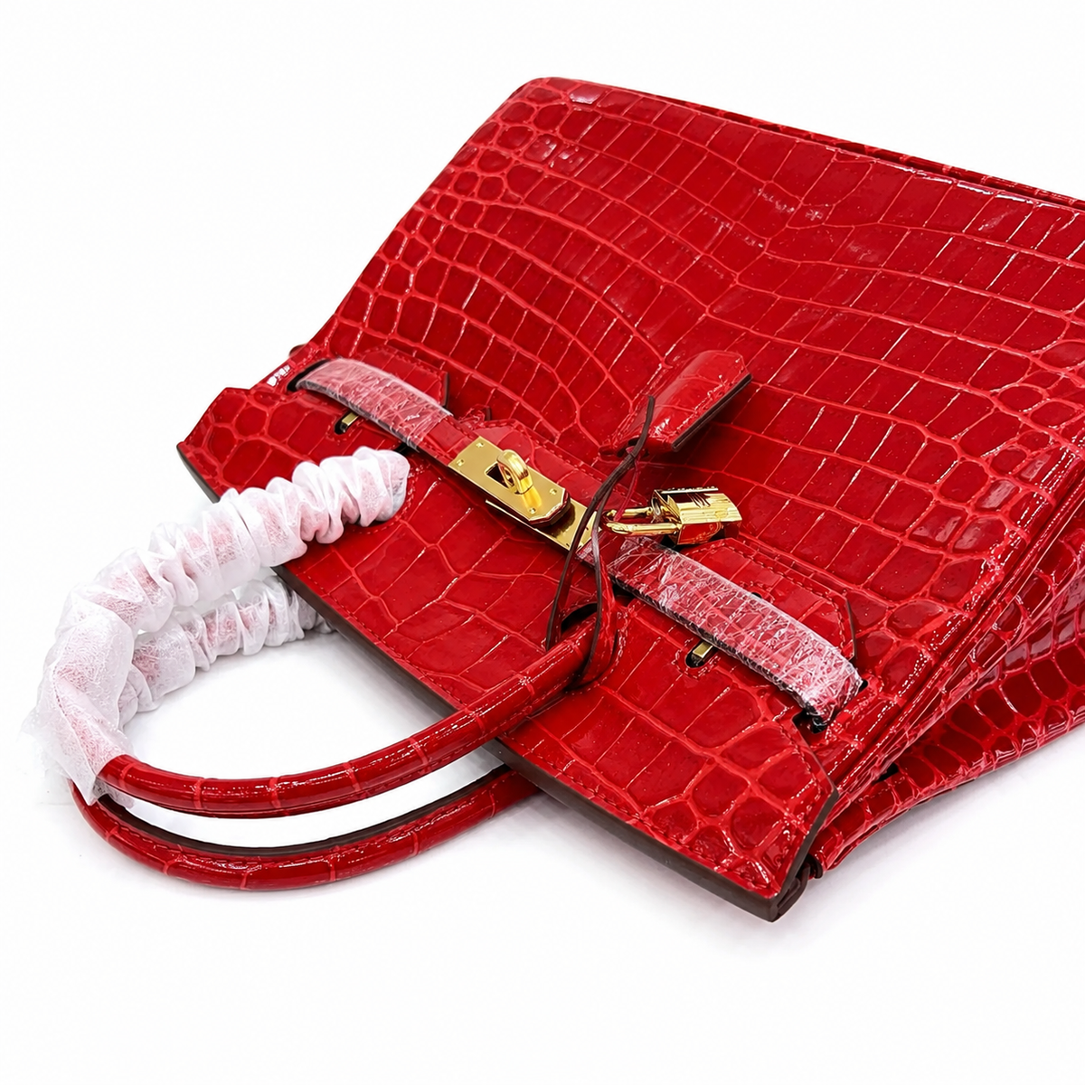 Birkin Style 25/30/35 Retourne in Rouge Vif Crocodile-Embossed Leather (Gold Hardware) — Sophisticated Tote Style