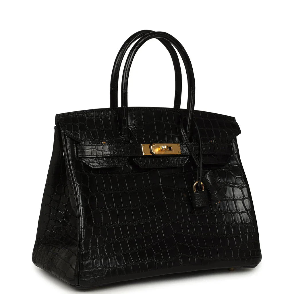 Birkin Black Matte Niloticus Crocodile Gold Hardware — Sophisticated Tote Style