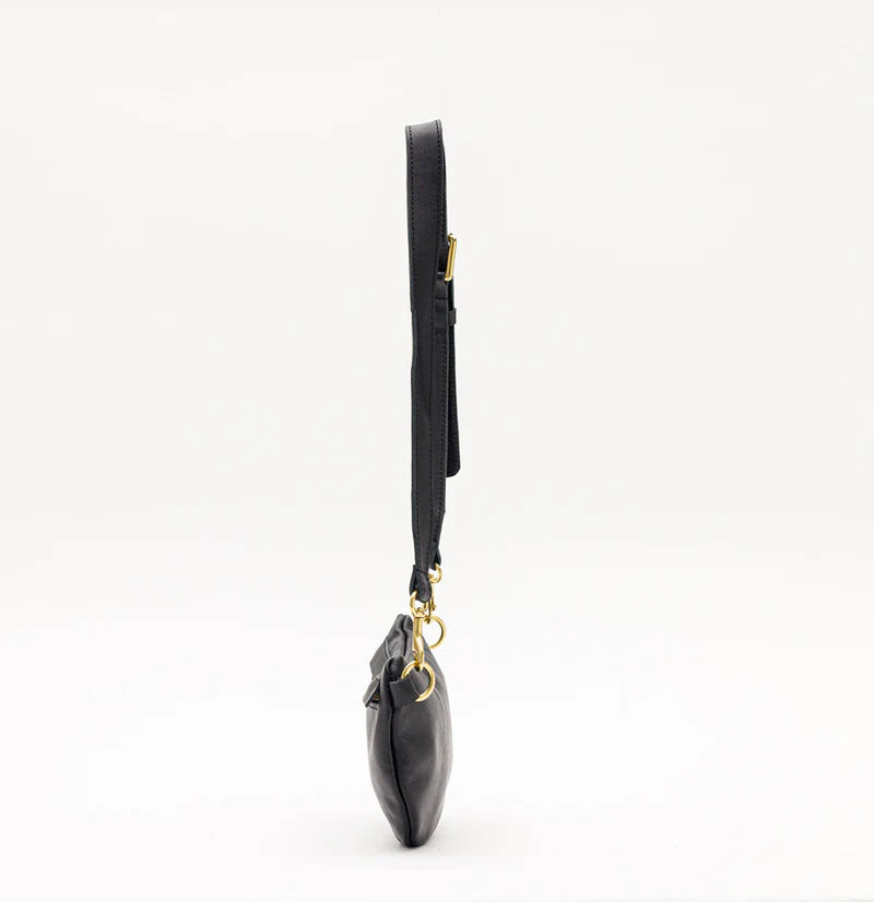 Black & Tan Leather Belt Bag for Festival Travel Daily Use