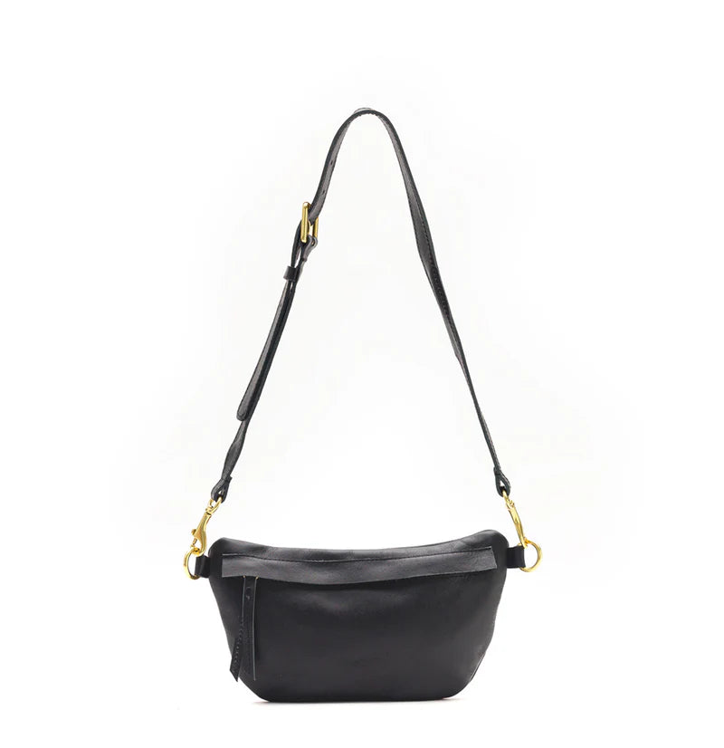 Black & Tan Leather Belt Bag for Festival Travel Daily Use