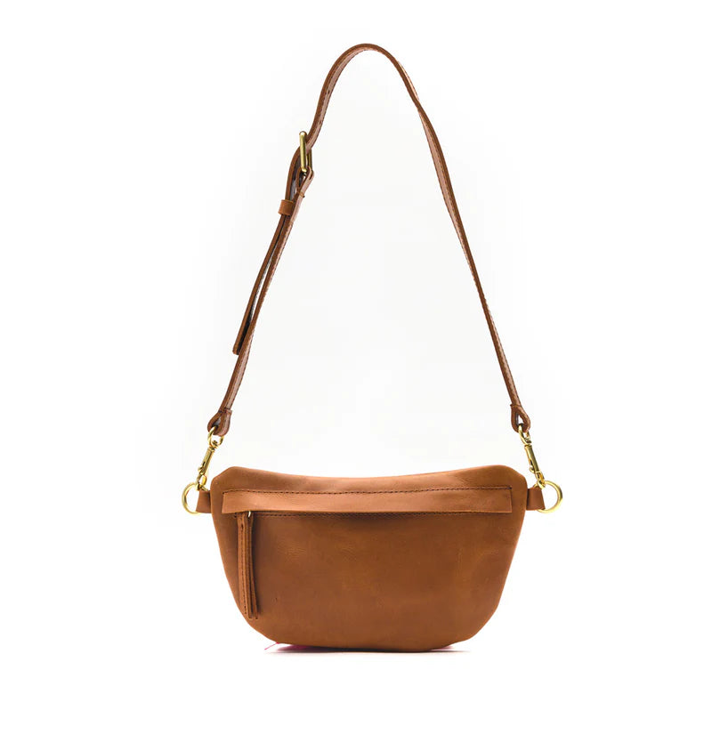 Black & Tan Leather Belt Bag for Festival Travel Daily Use
