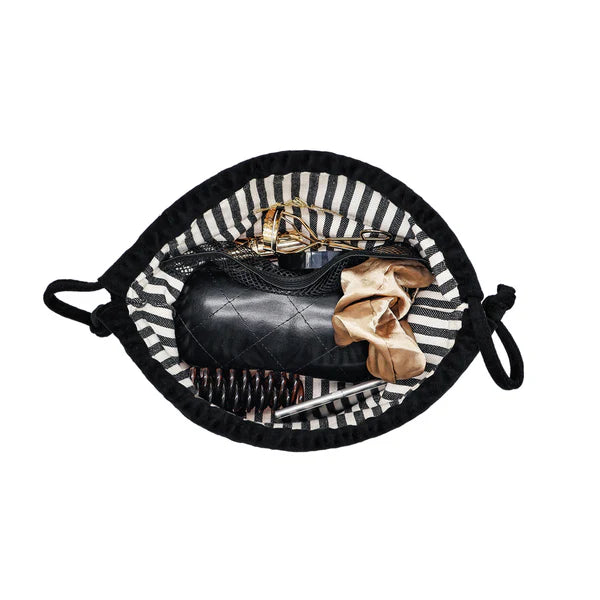 Matte Soft Leather Wide Mouth Drawstring Accessory Bag