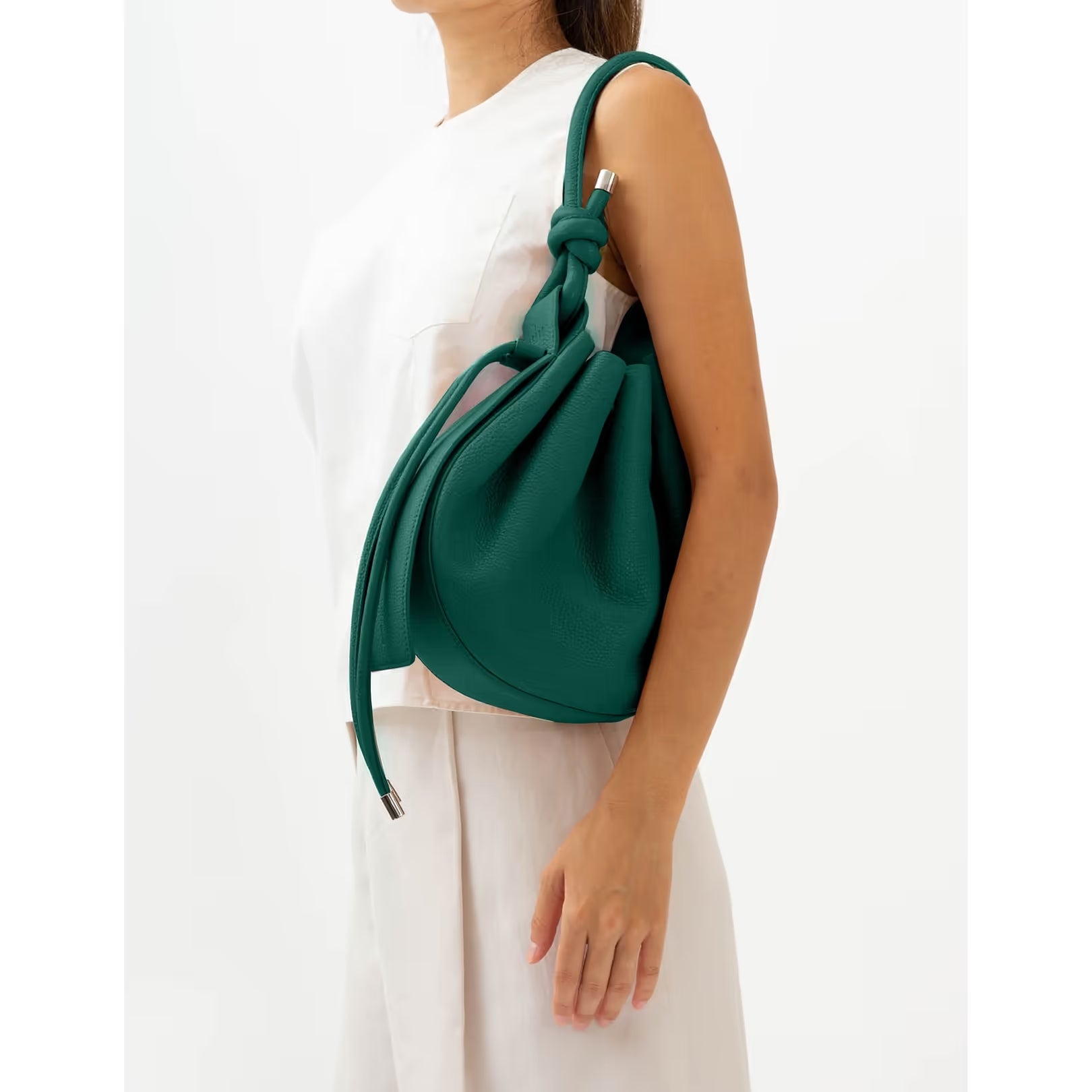 Solid Tone Medium Leather Bag with Silver Hardware