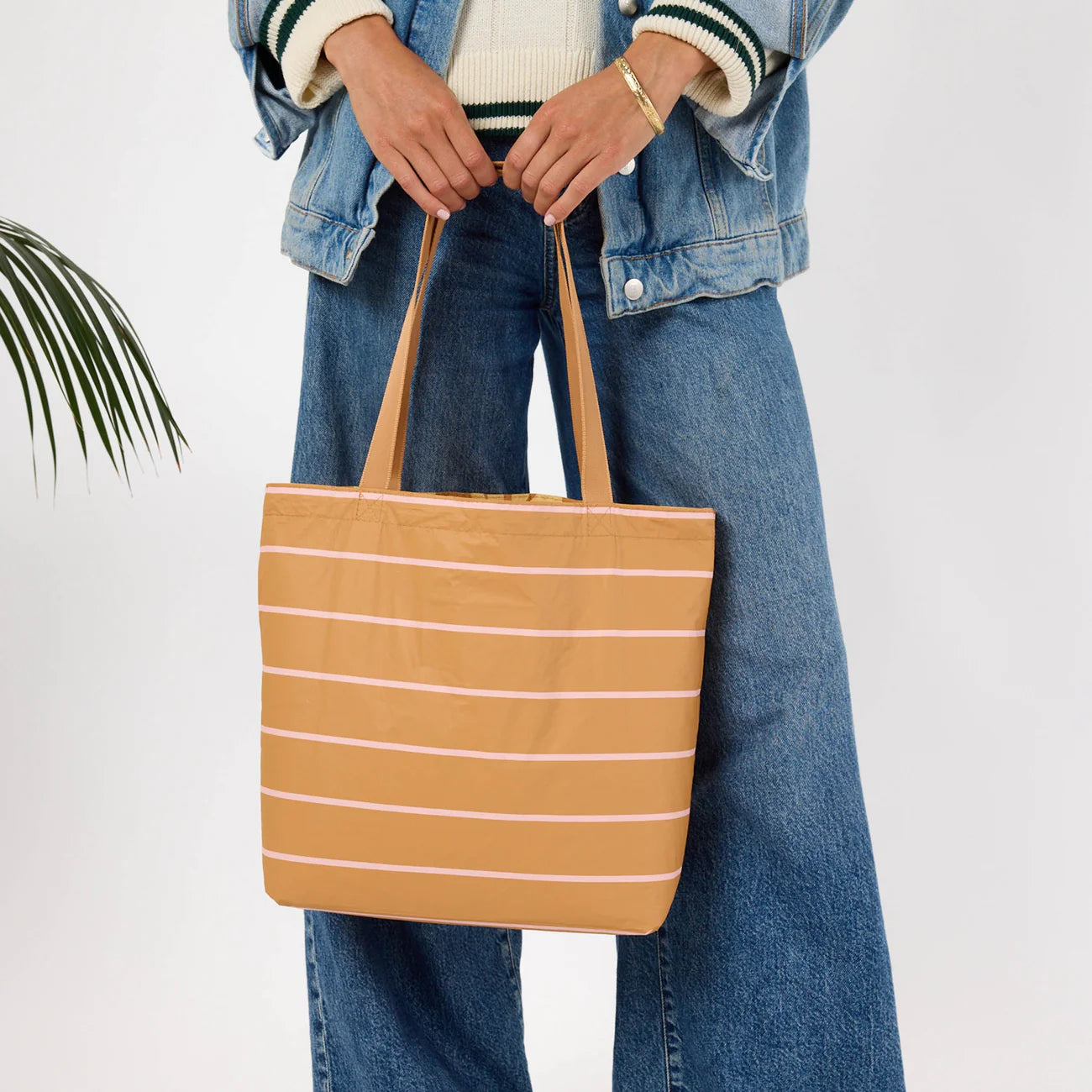 Caramel Stripe Reversible Daily Matching Casual Tote Bag