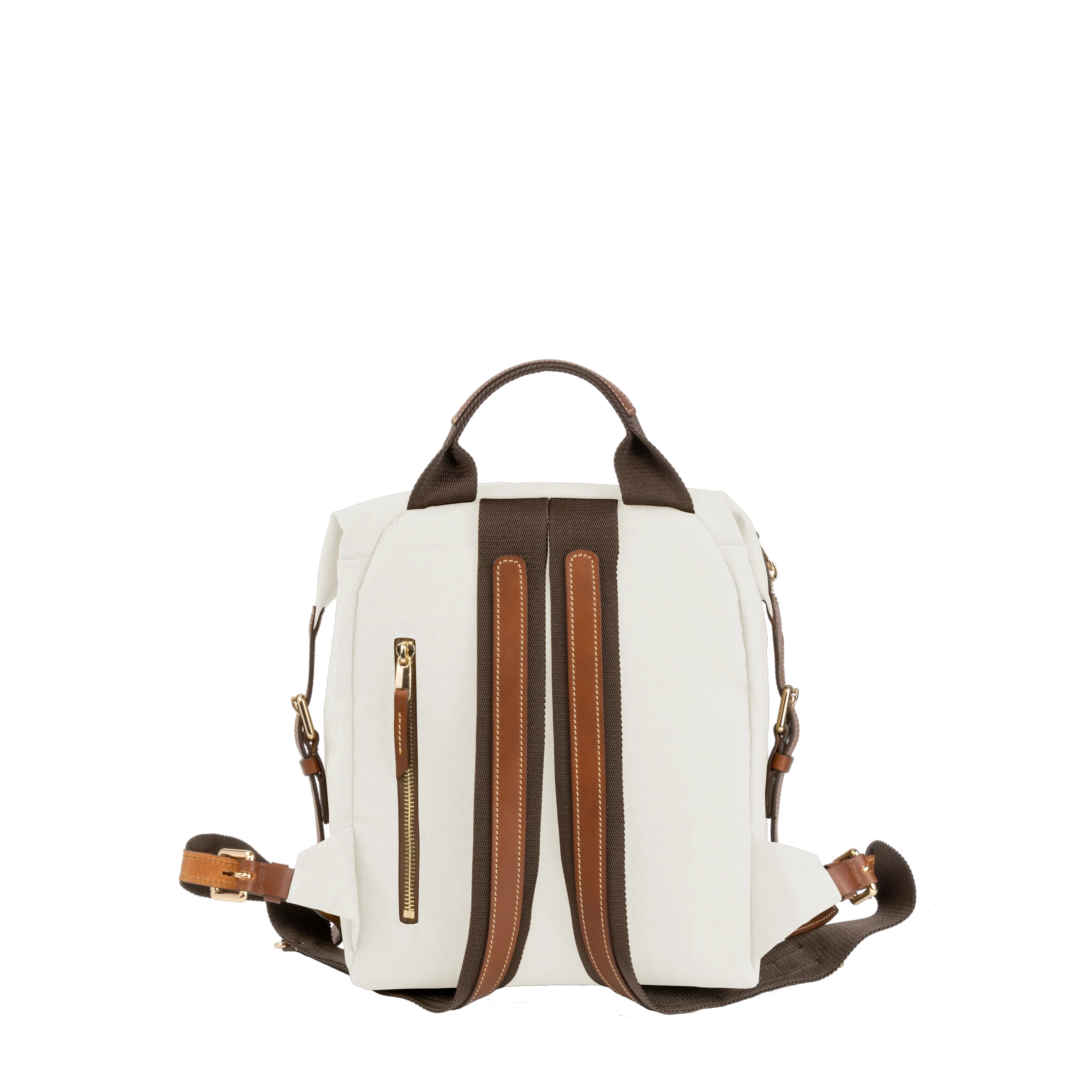 Cream & Olive Faux Leather Trim Compact Daily Commute Travel Backpack Bag