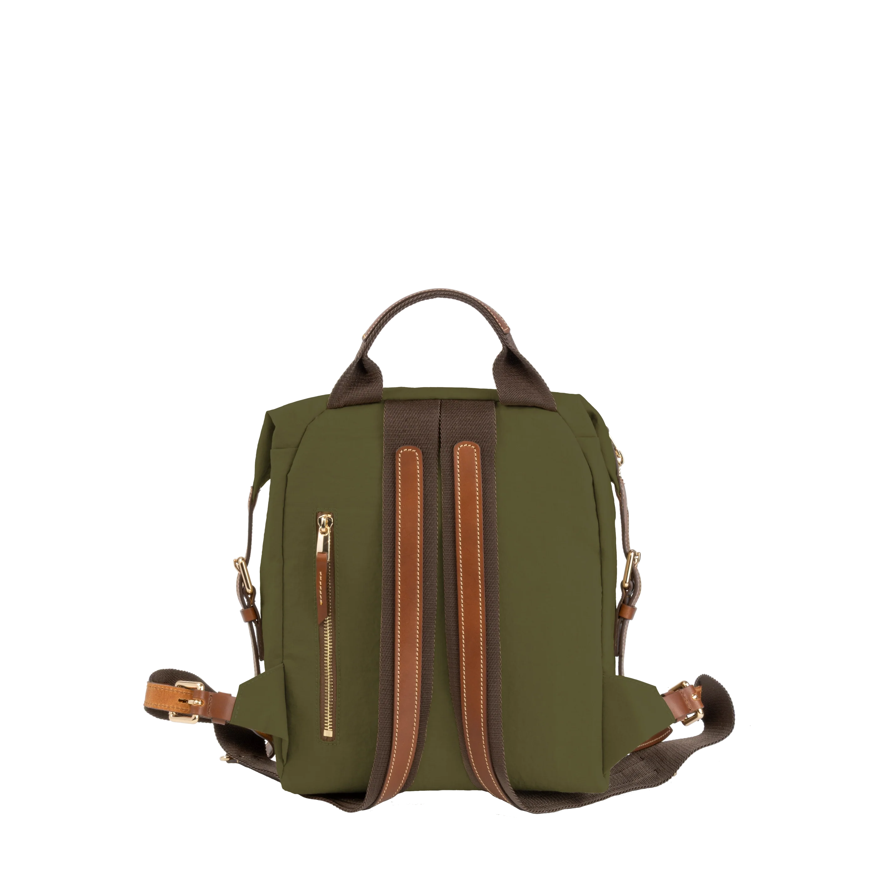Cream & Olive Faux Leather Trim Compact Daily Commute Travel Backpack Bag