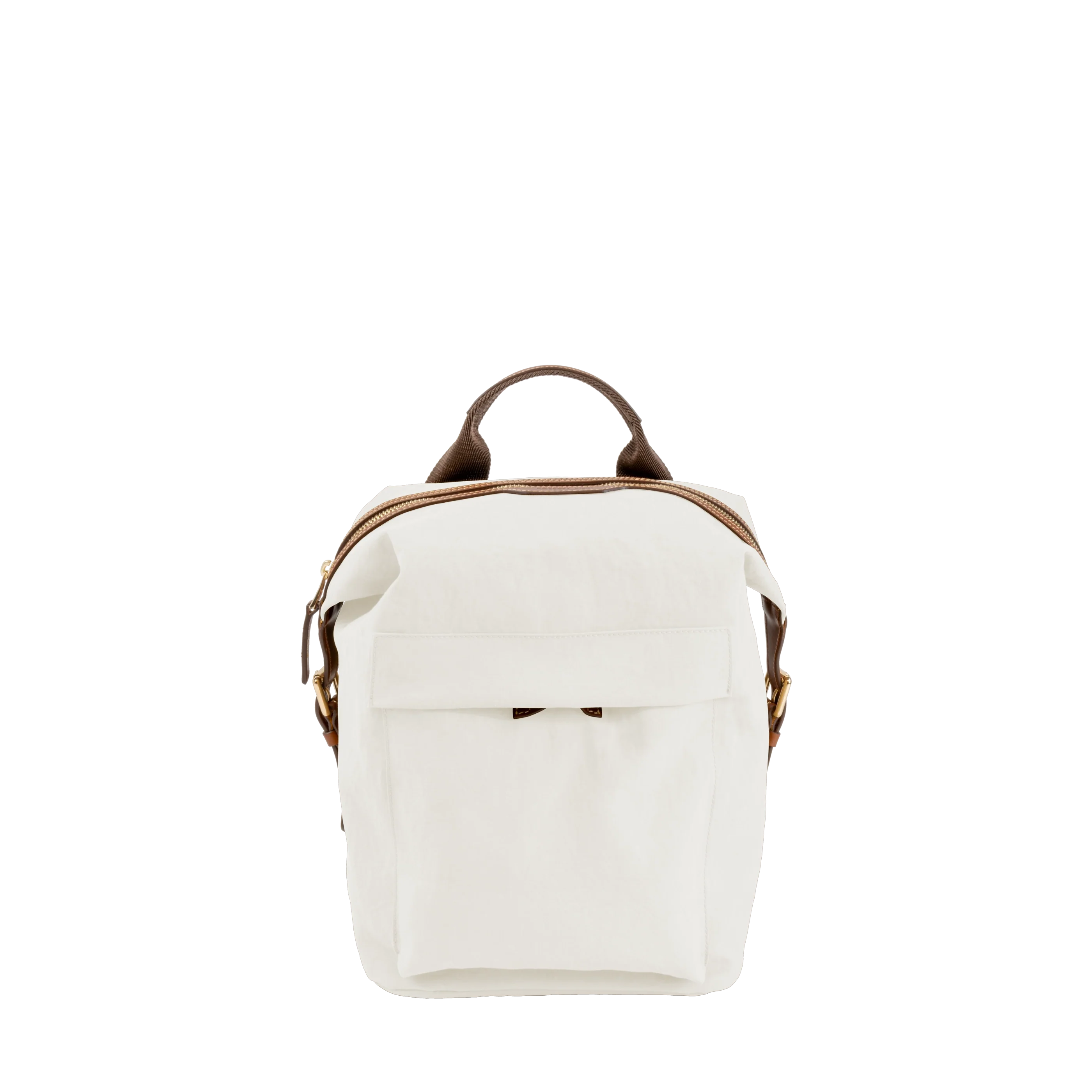 Cream & Olive Faux Leather Trim Compact Daily Commute Travel Backpack Bag