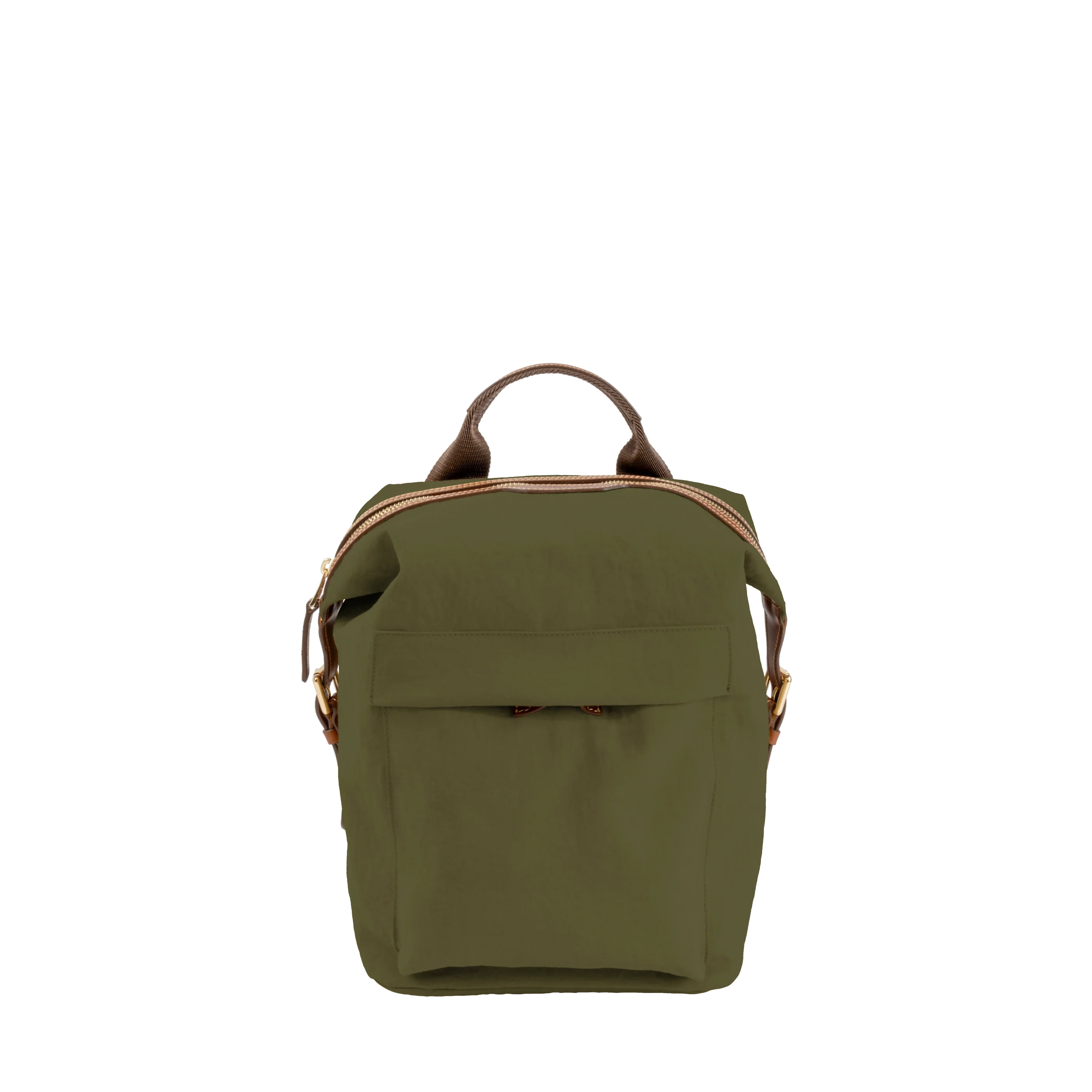Cream & Olive Faux Leather Trim Compact Daily Commute Travel Backpack Bag