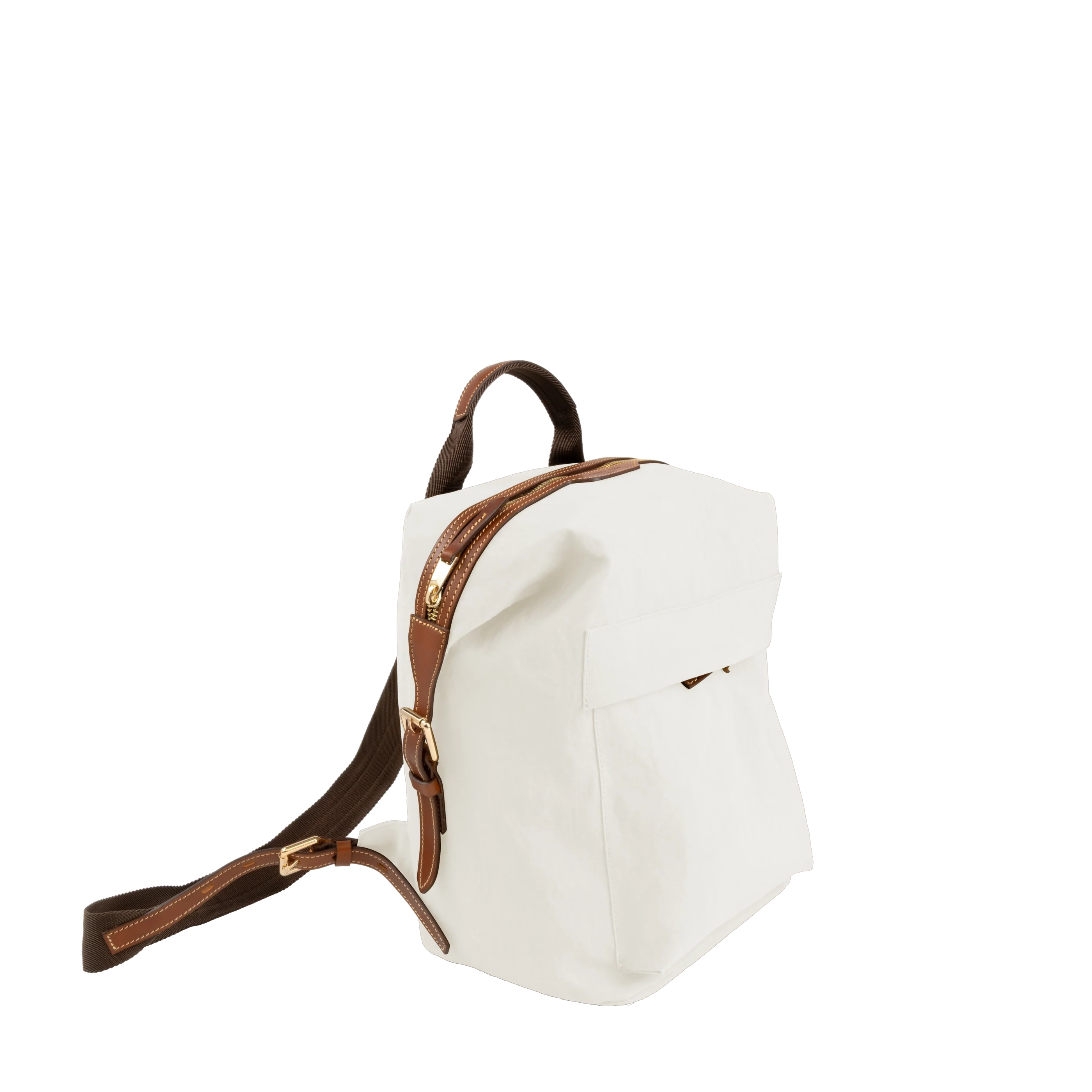Cream & Olive Faux Leather Trim Compact Daily Commute Travel Backpack Bag