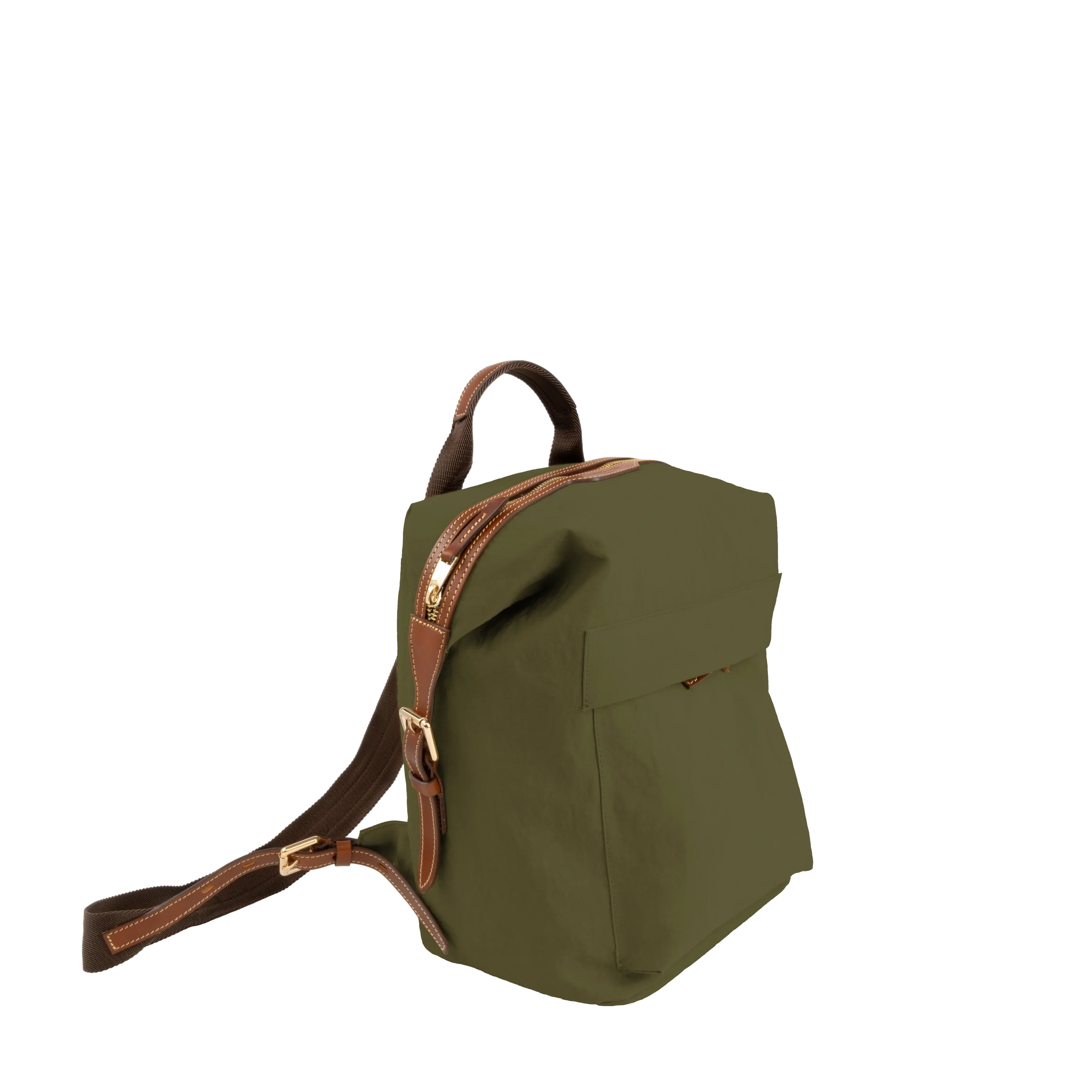 Cream & Olive Faux Leather Trim Compact Daily Commute Travel Backpack Bag