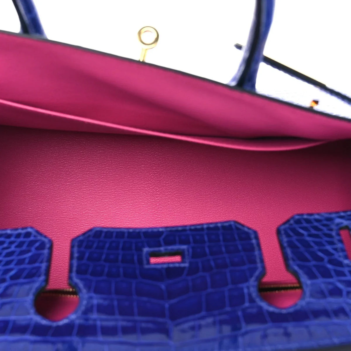 Birkin Blue Croc Embossement Leather Handbags Metal Lock Satchel Bag — Structured Top-Handle Tote