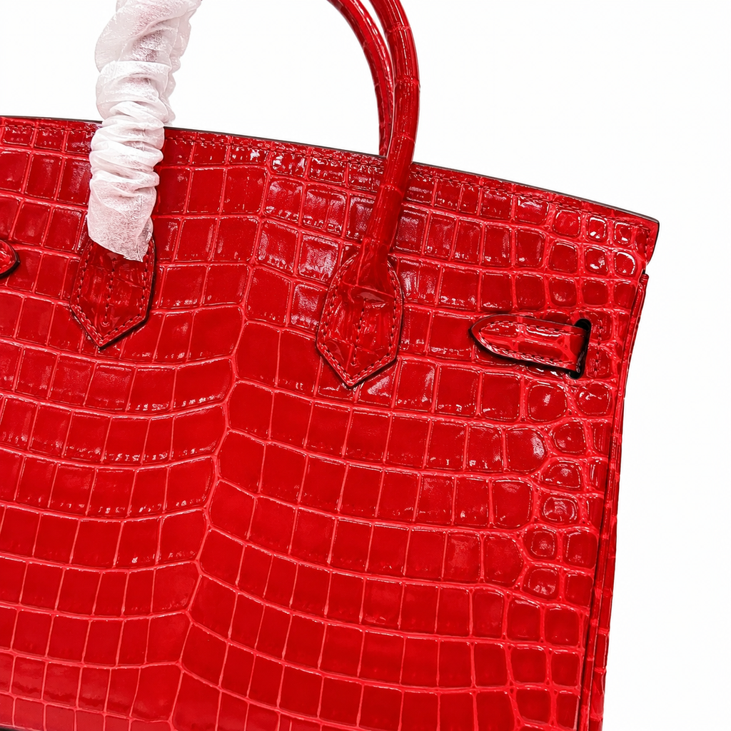 Birkin Style 25/30/35 Retourne in Rouge Vif Crocodile-Embossed Leather (Gold Hardware) — Sophisticated Tote Style