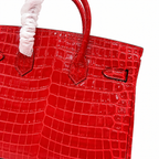 Birkin Style 25/30/35 Retourne in Rouge Vif Crocodile-Embossed Leather (Gold Hardware) — Sophisticated Tote Style