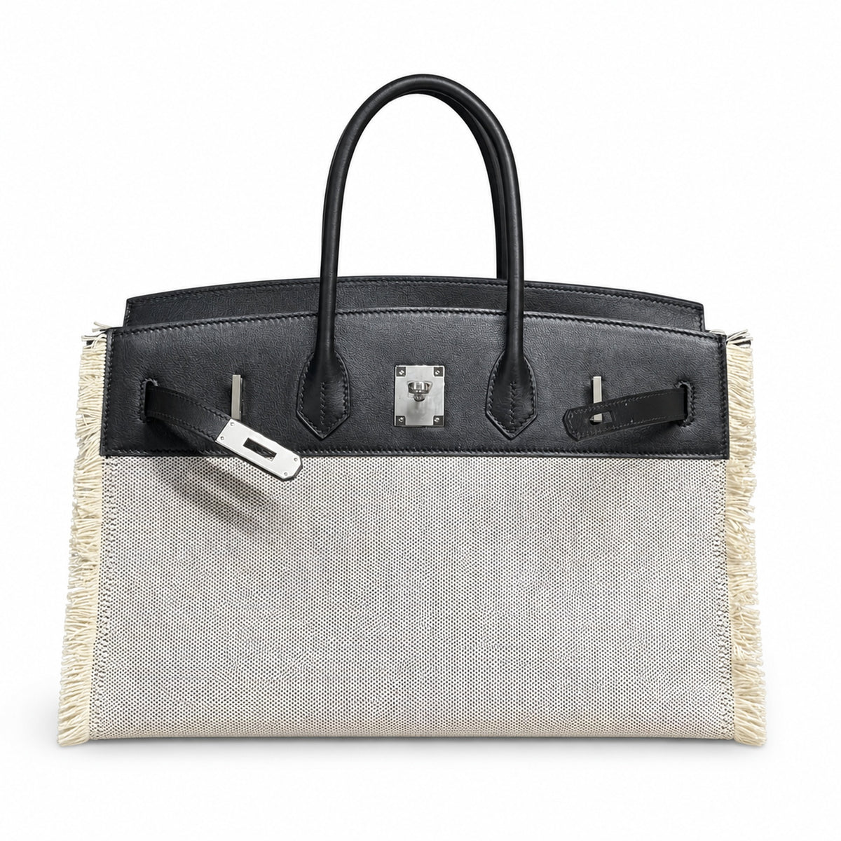 Birkin 35 Fray Fray Black Leather and Fringed Canvas Bag — Timeless Structured Handbag