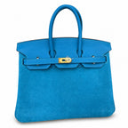 Rare Runaway Birkin 25cm Grizzly Tanzanite Blue Suede Luxury Tote — Timeless Structured Handbag