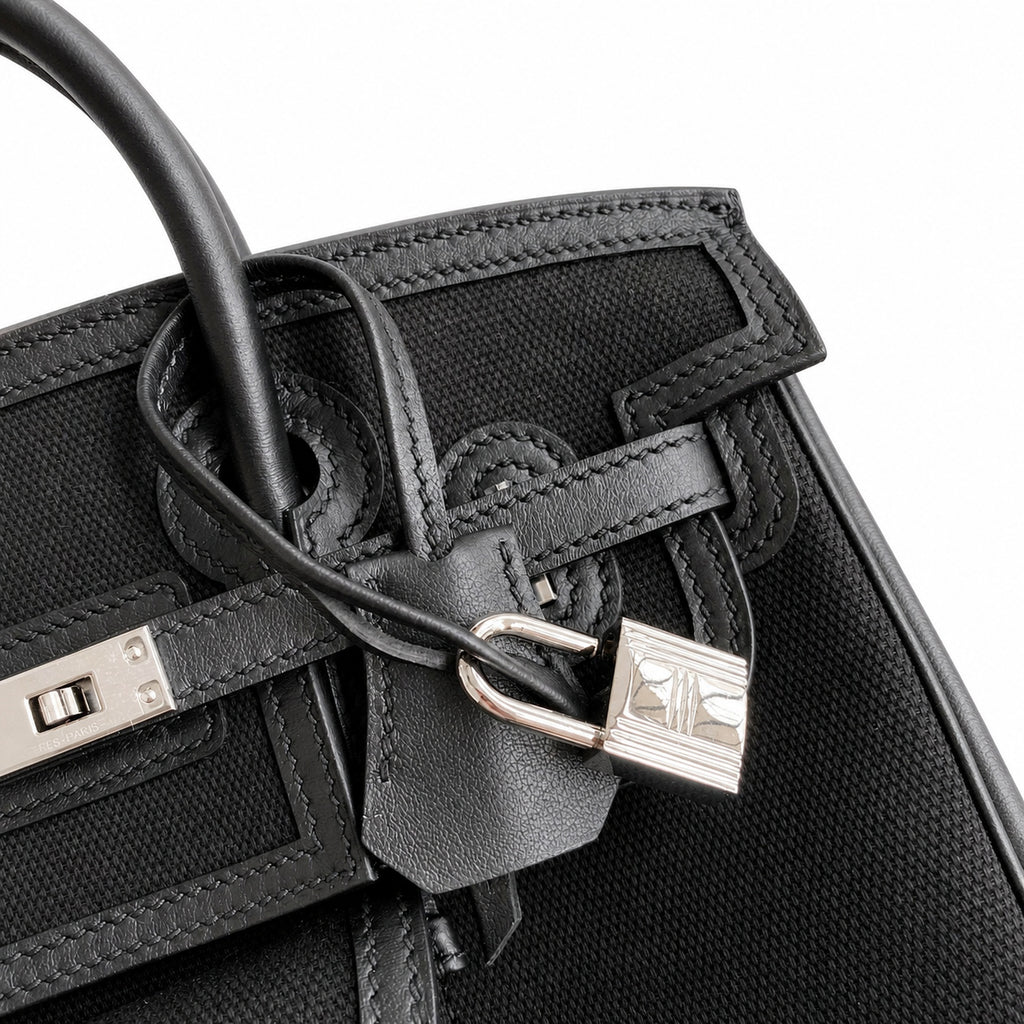 Birkin Cargo 25 All Black Swift Leather and Canvas Multi-Pocket Bag — Elegant Hand-Carry Design