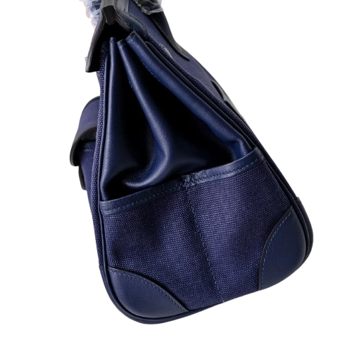 Birkin Cargo 25 Navy Blue Swift Leather and Canvas Splicing Bag — Streamlined Structured Bag