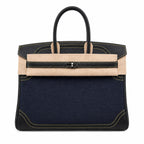 Birkin Ghillies 30 Black Leather and Navy Blue Denim Splicing Bag — Refined Structured Tote