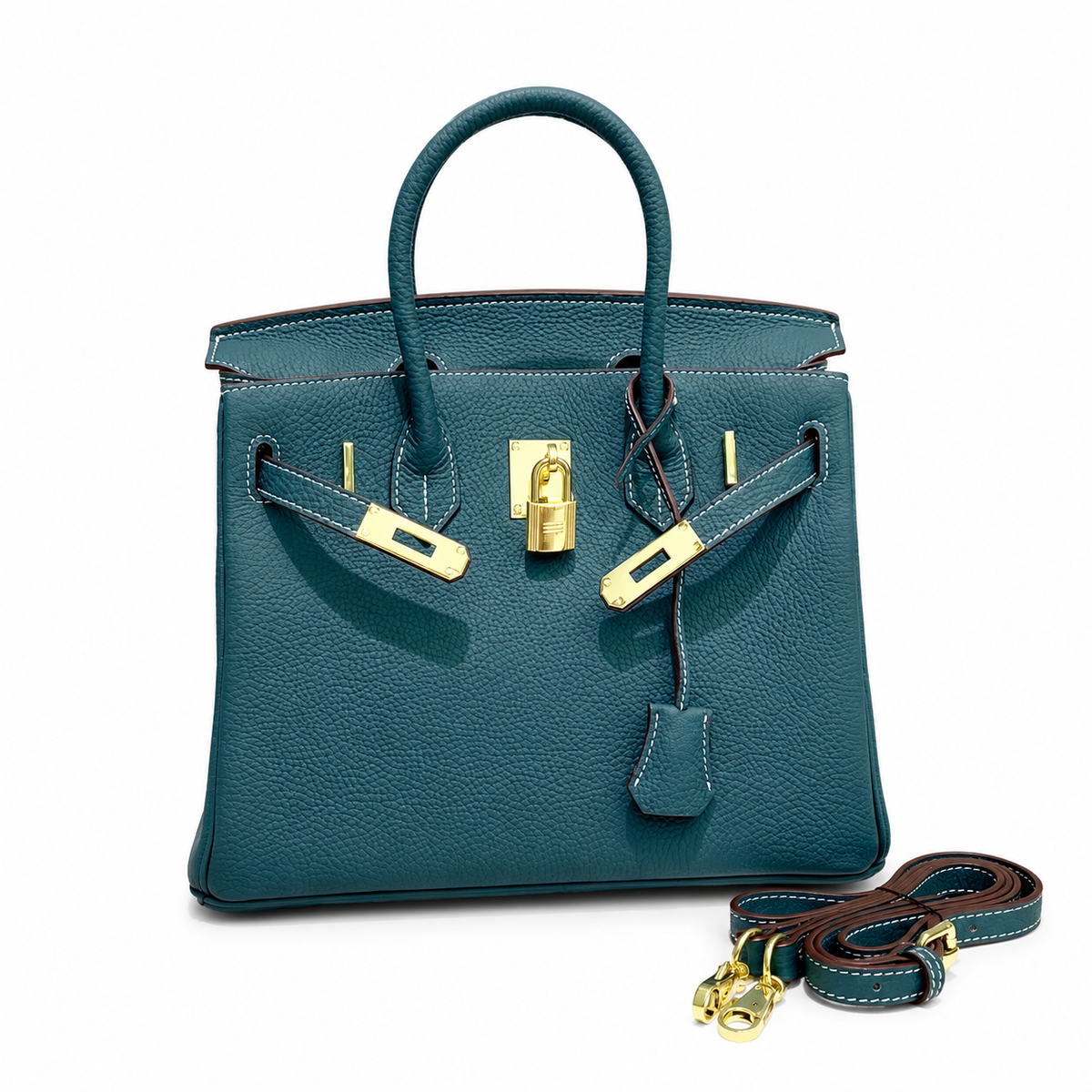 Birkin Style Retourne in Malachite Togo Leather (Gold Hardware) — Versatile Top-Handle Handbag