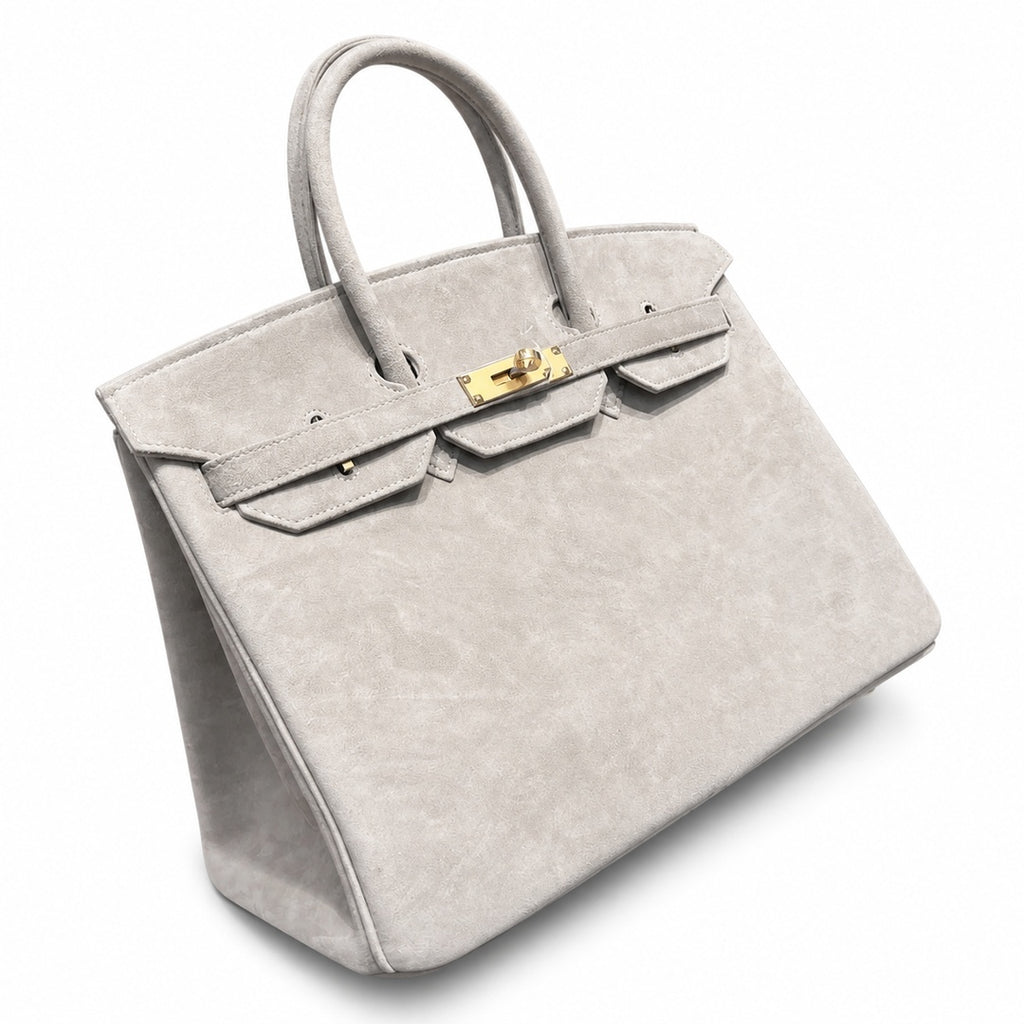 Birkin 35 Retourne in Etoupe Suede Grizzly (Gold Hardware) — Distinctive Carryall Silhouette