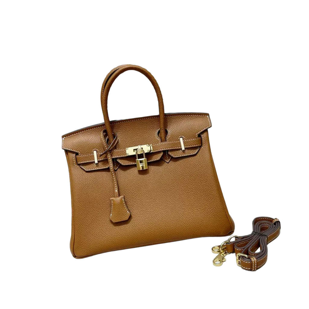 Birkin Gold Tan Togo Leather 25cm Togo calfskin leather Gold accessories — Distinctive Carryall Silhouette